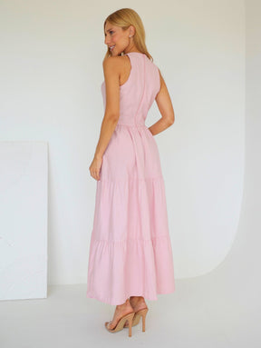 Vestido Longo Liso de Linho Sem Manga Zíper nas Costas Flora