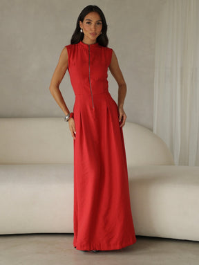 Vestido Longo Alfaiataria com Zíper Frontal Rosalia