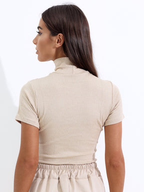 Blusa Manga Curta Canelada Gola alta Cacharrel