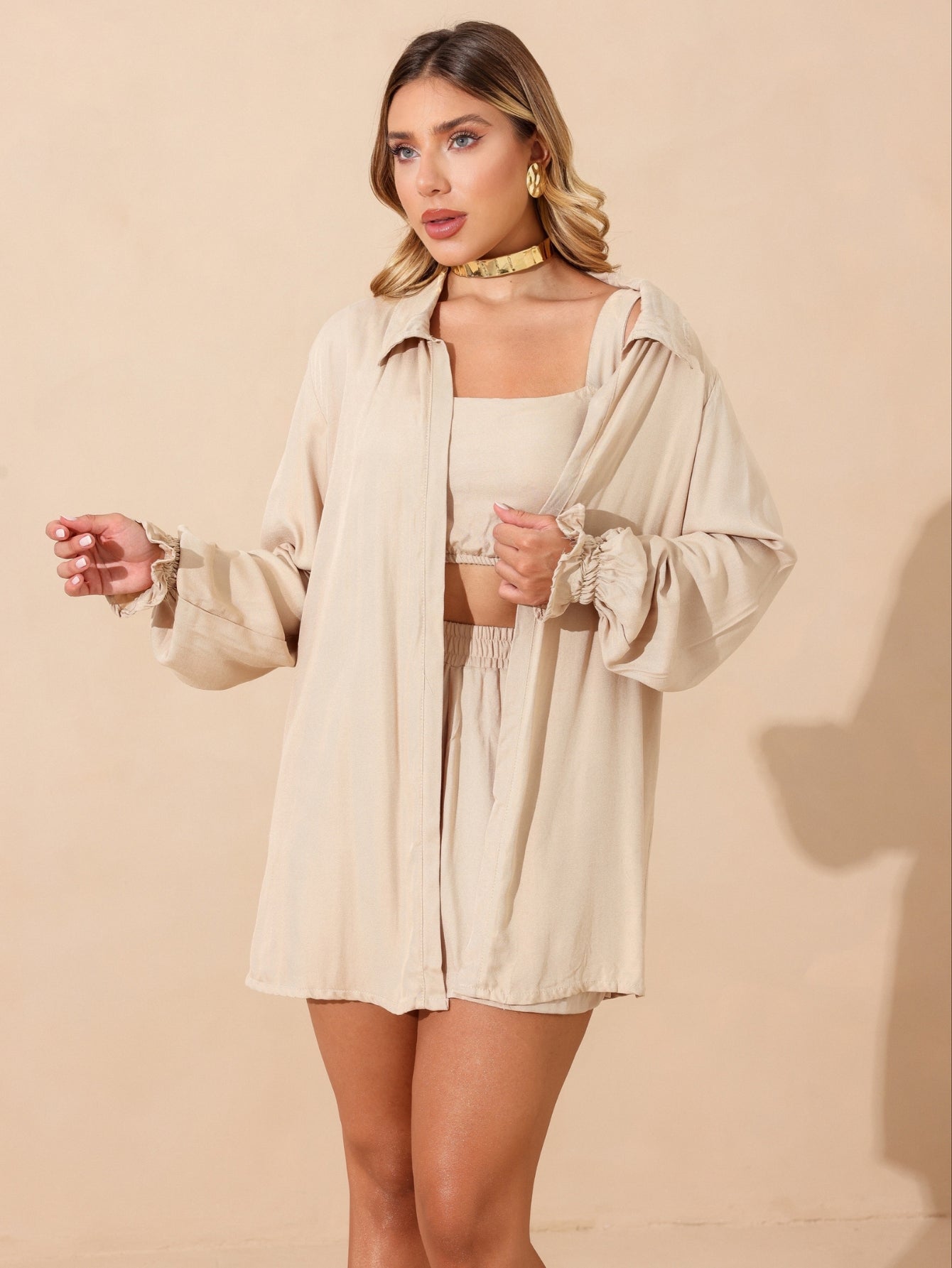 Conjunto Comfy Cropped + Short + Kimono Casual Marcela