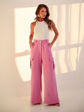 Calça Cargo Pantalona Alfaiataria  Raquel