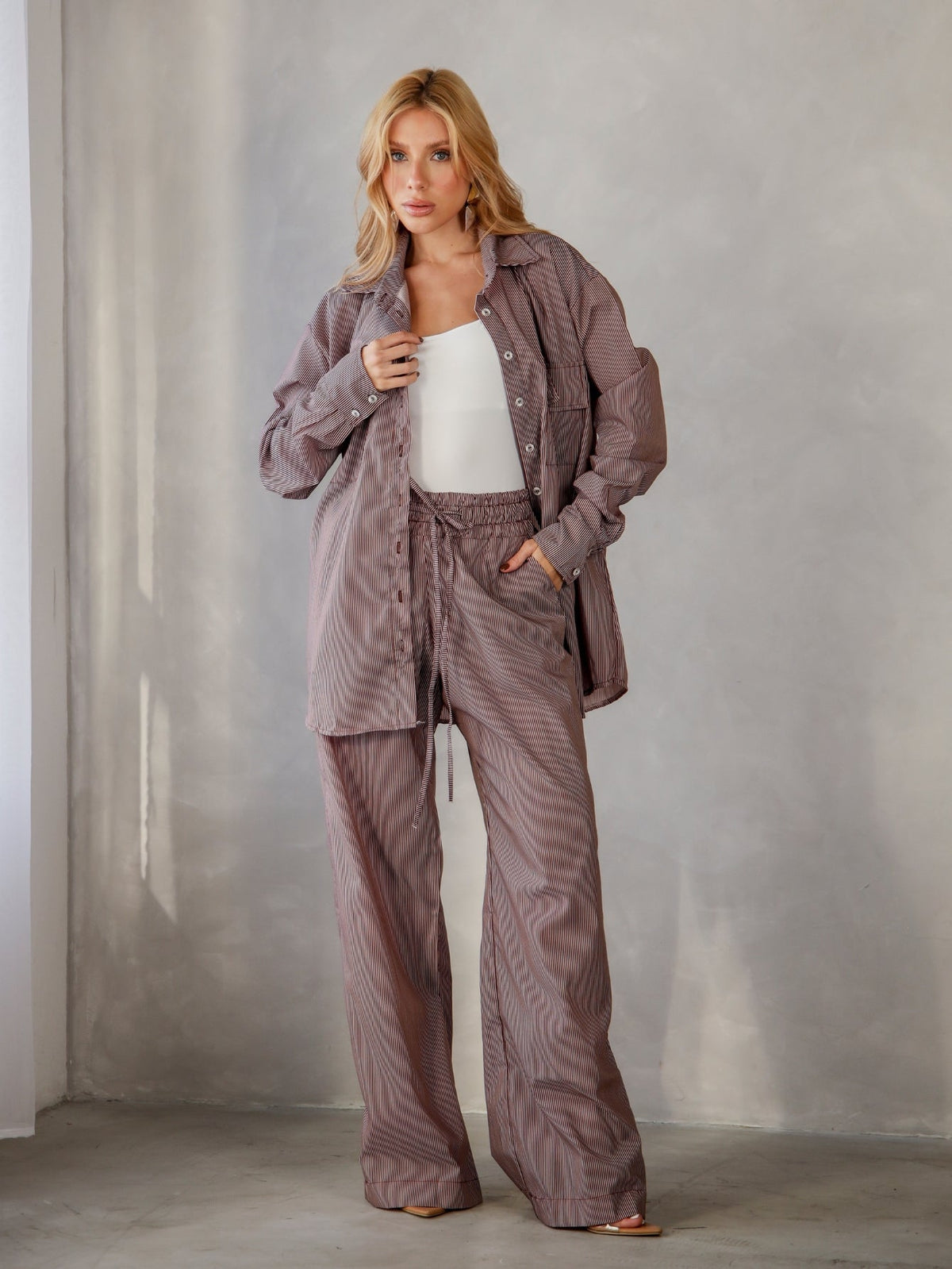 Conjunto Camisa e Calca Reta Tricoline Carla