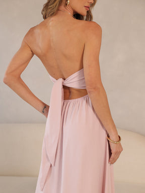 Vestido Longo Mayara em Alfaiataria Sensoriale – Tomara que Caia com Laço nas Costas