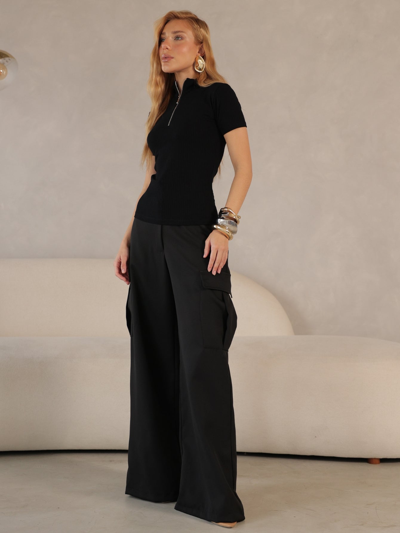 Calça Cargo Pantalona Alfaiataria  Raquel