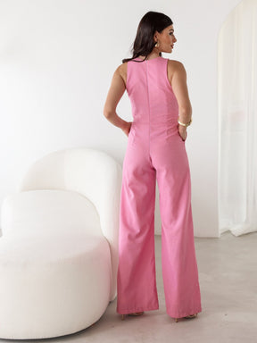 Macacão de Linho Sem Mangas Bolso Lateral Zíper nas Costas Debora