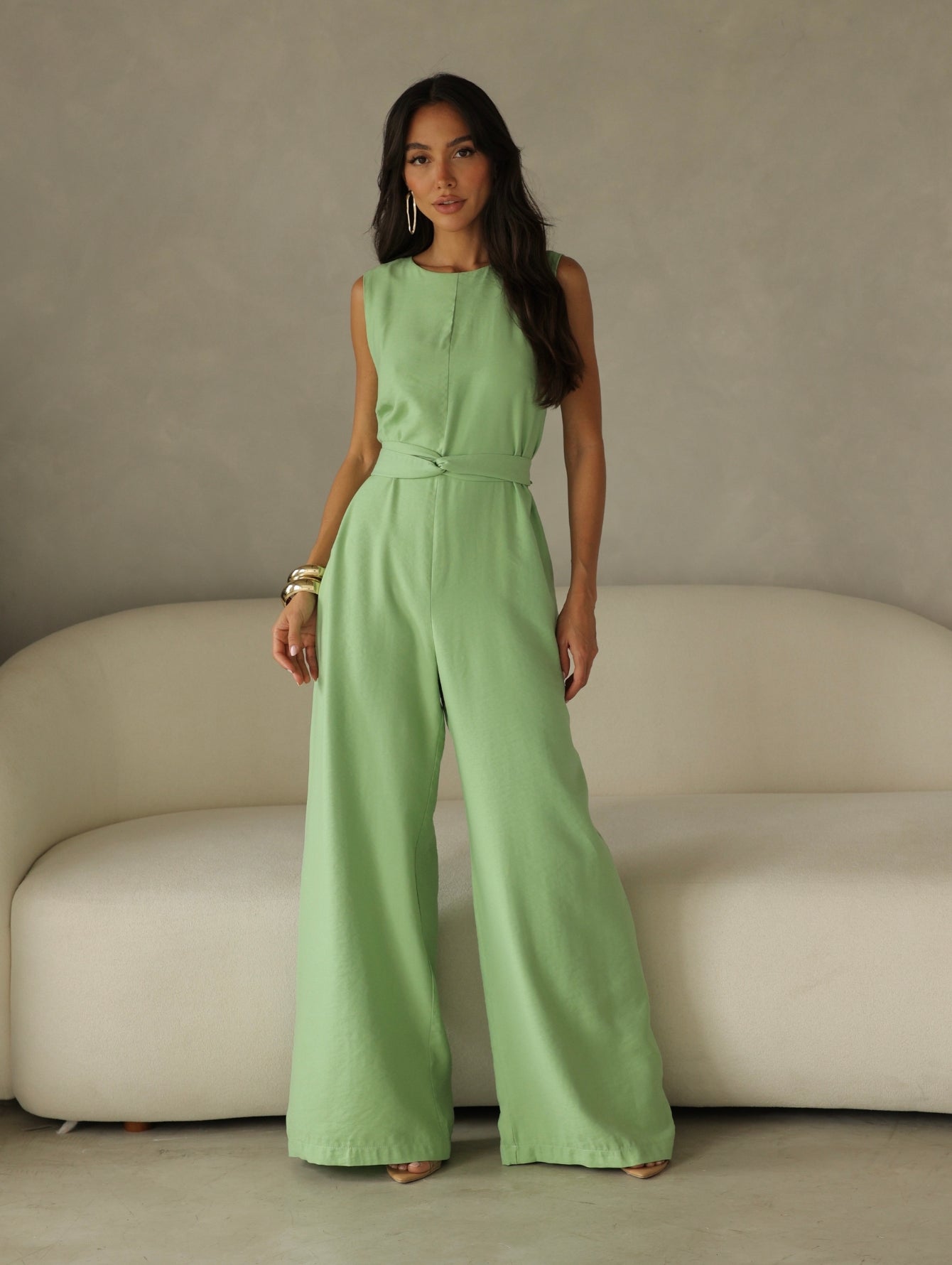 Macacão Pantalona Feminino Alfaiataria com Amarração Sandra