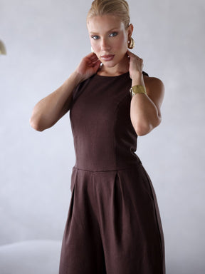 Macacão de Linho Sem Mangas Bolso Lateral Zíper nas Costas Debora