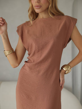 Vestido com Ombreiras e Drapeado na Cintura Ofelia