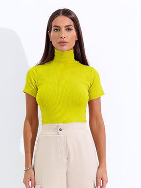 Blusa Manga Curta Canelada Gola alta Cacharrel