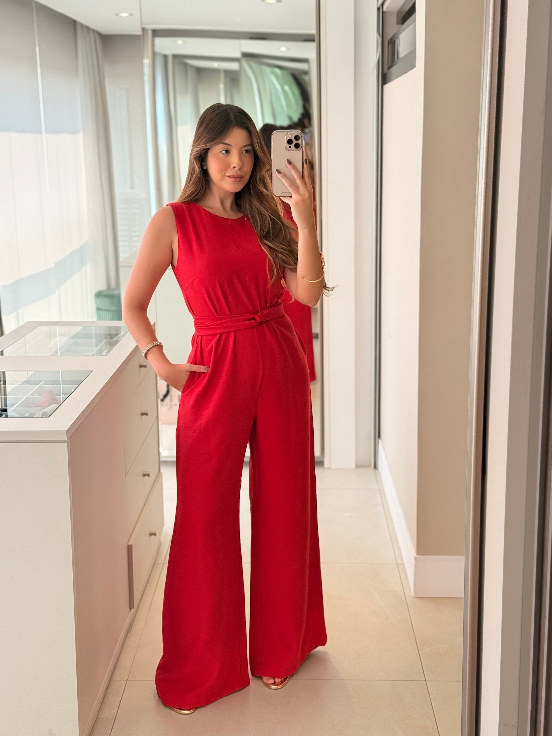 Macacão Pantalona Feminino Alfaiataria com Amarração Sandra