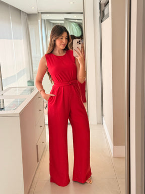 Macacão Pantalona Feminino Alfaiataria com Amarração Sandra