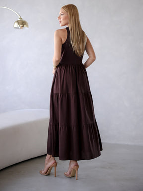 Vestido Longo Liso de Linho Sem Manga Zíper nas Costas Flora