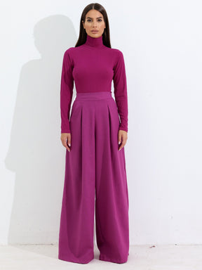 Calça Pantalona de Linho Cintura Alta com Elástico e Bolso Lateral Carmela