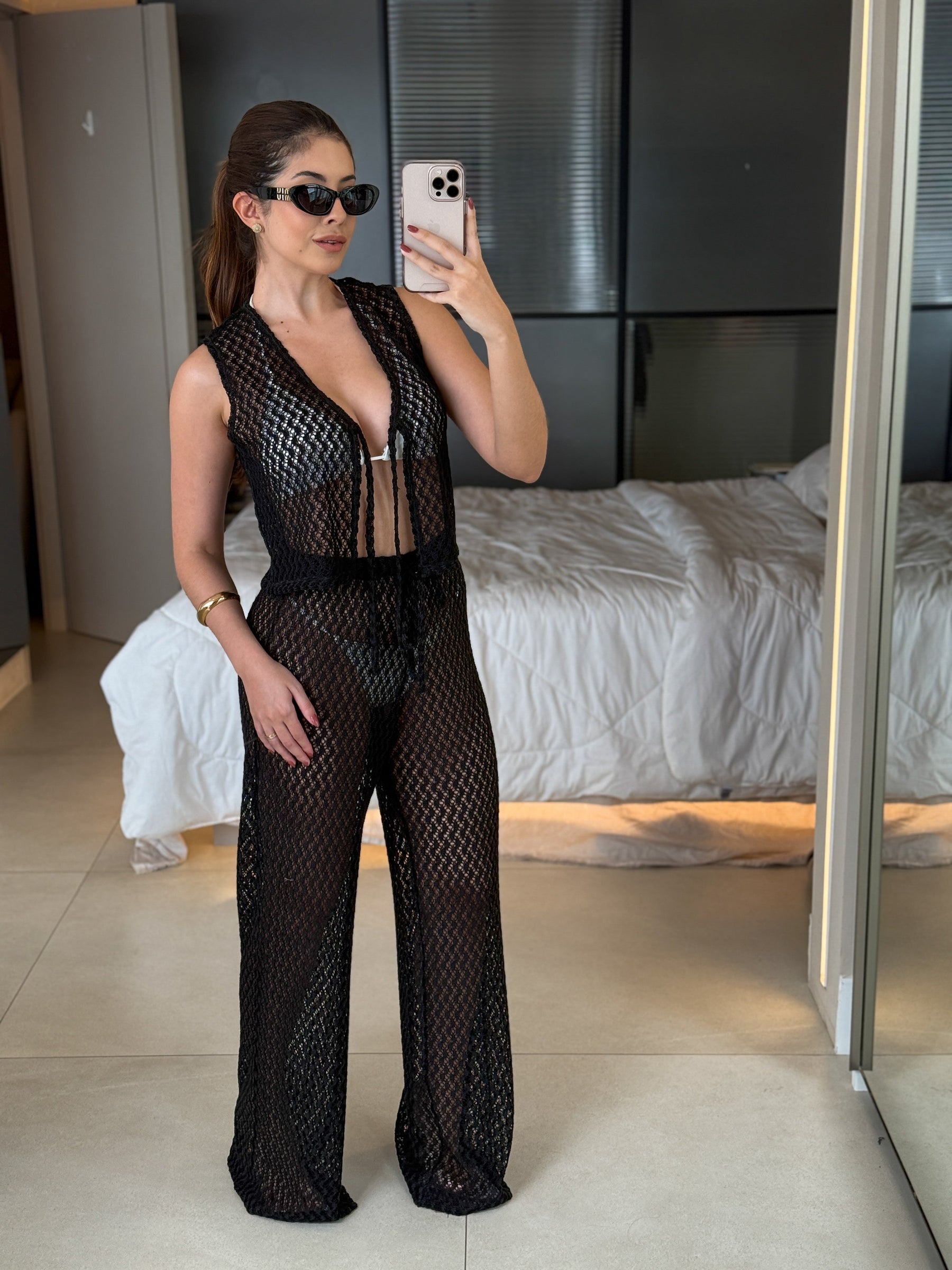 Calça Croche Cós com Elástico Embutido Saída de Praia - Nicole