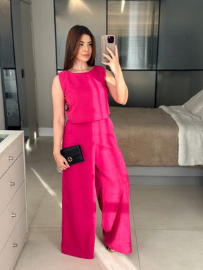 Conjunto de Linho Calça Pantalona e Blusa Regata Stella