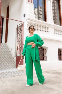 Conjunto Feminino Luna 3 Peças em Twill – Kimono, Calça Pantalona e Top