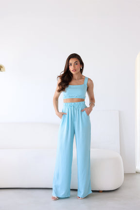 Conjunto Feminino Luna 3 Peças em Twill – Kimono, Calça Pantalona e Top