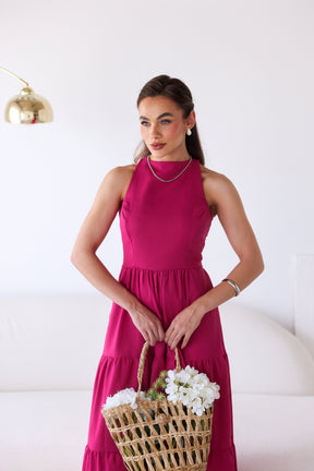 Vestido Longo Liso de Linho Sem Manga Zíper nas Costas Flora