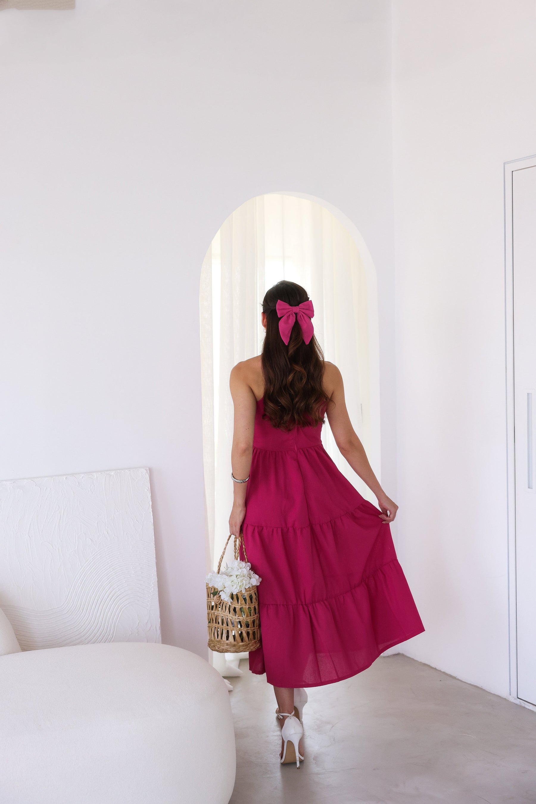 Vestido Longo Liso de Linho Sem Manga Zíper nas Costas Flora