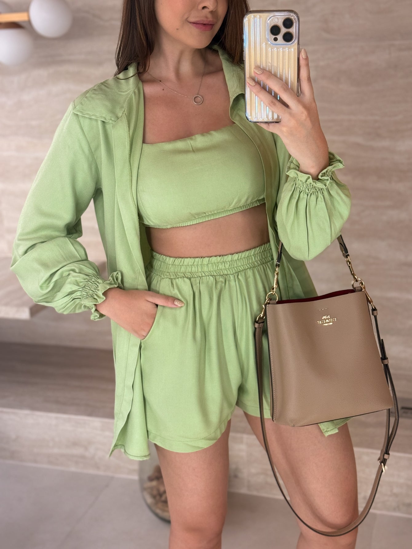 Conjunto Comfy Cropped + Short + Kimono Casual Marcela