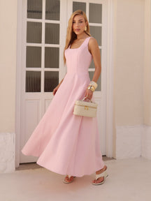 Vestido Longo Alfaiataria Decote Quadrado e Bolsos Yanca