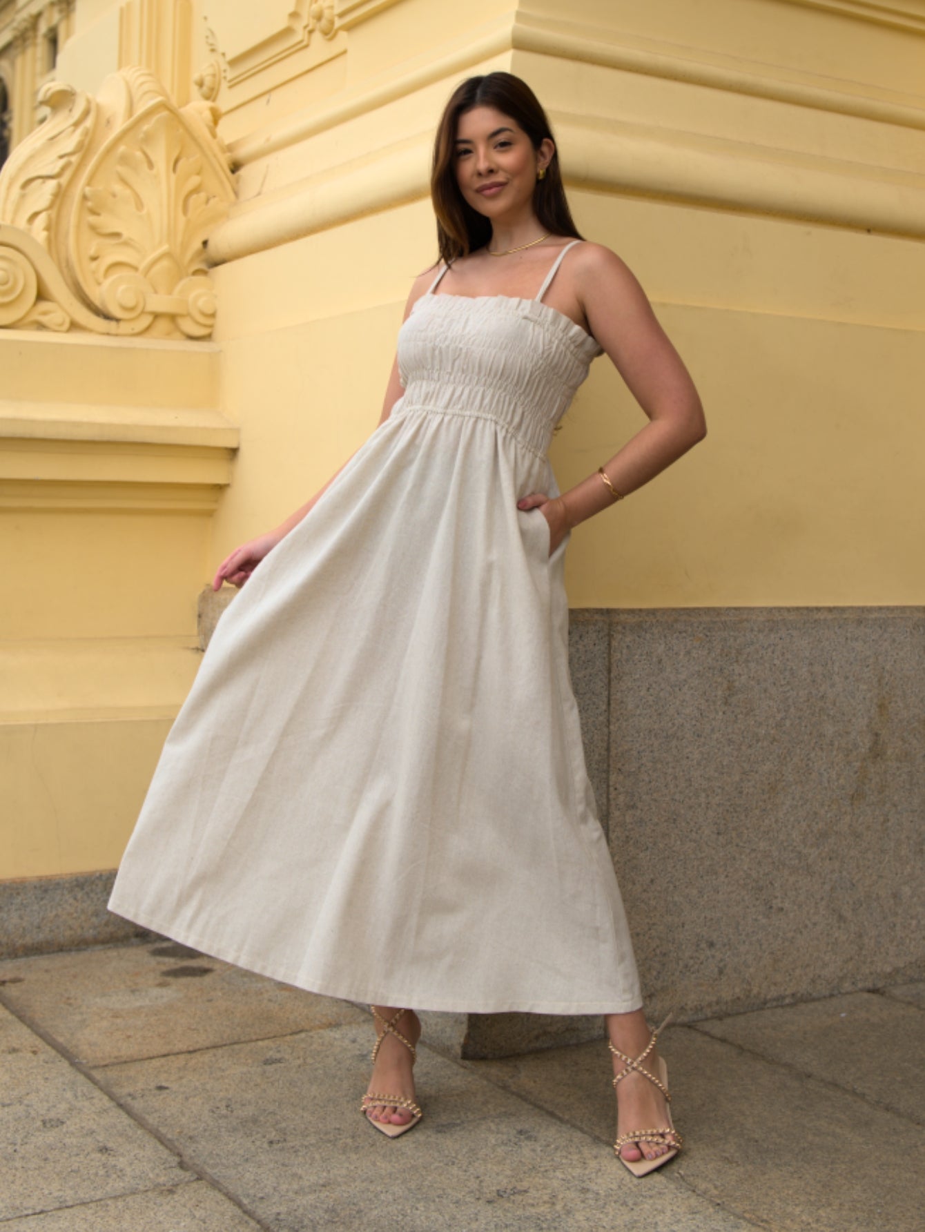 Vestido Longo Busto Elastex Linho Ariel