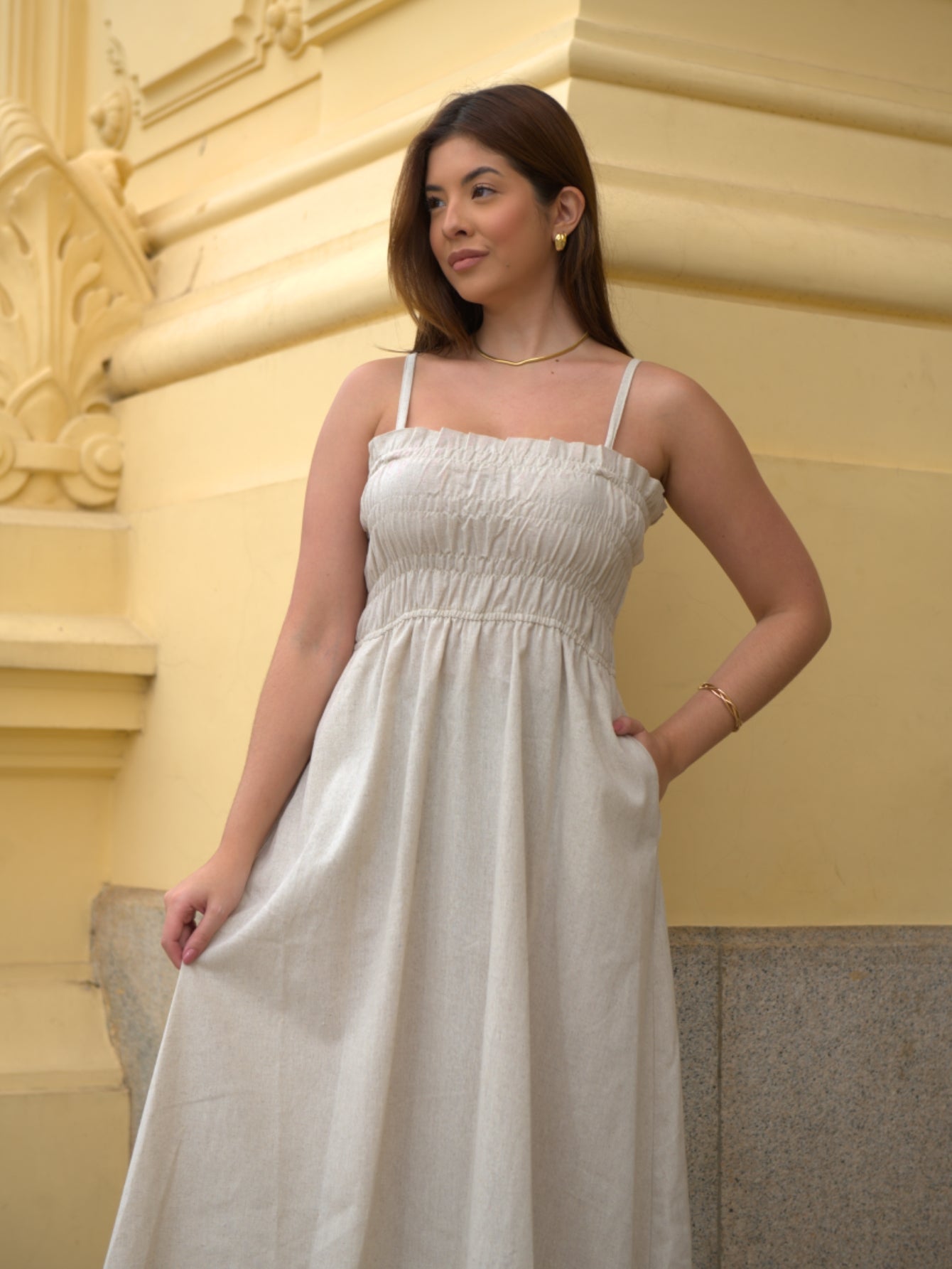 Vestido Longo Busto Elastex Linho Ariel