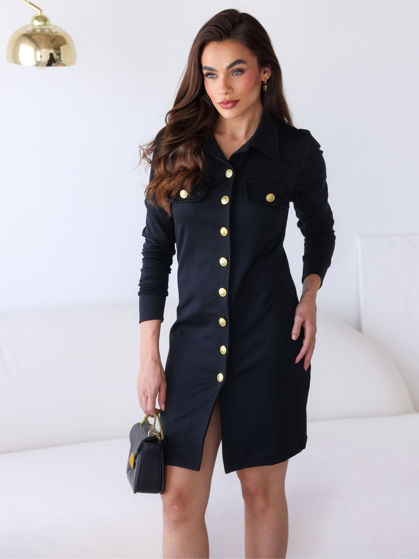 Vestido Curto Botoes dourados estruturado Betina