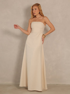 Vestido Longo Mayara em Alfaiataria Sensoriale – Tomara que Caia com Laço nas Costas