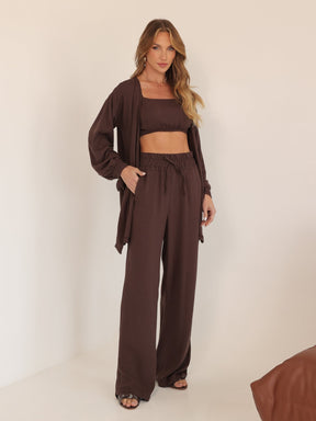 Conjunto Feminino Luna 3 Peças em Twill – Kimono, Calça Pantalona e Top