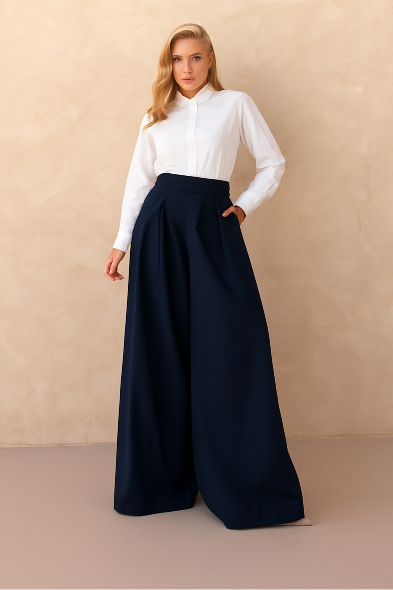 Calça Pantalona Alfaiataria Cintura Alta com Elástico e Bolso Lateral Carmela