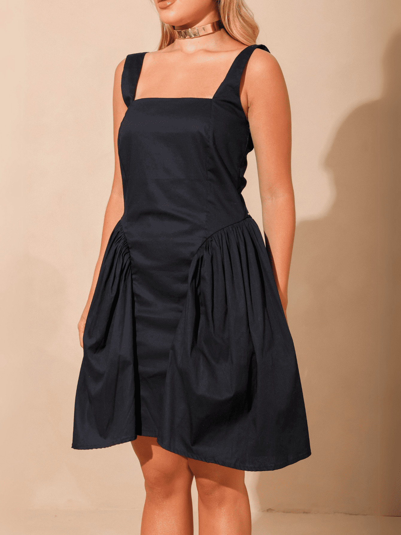 Vestido Celeste em Tricoline com Elastano