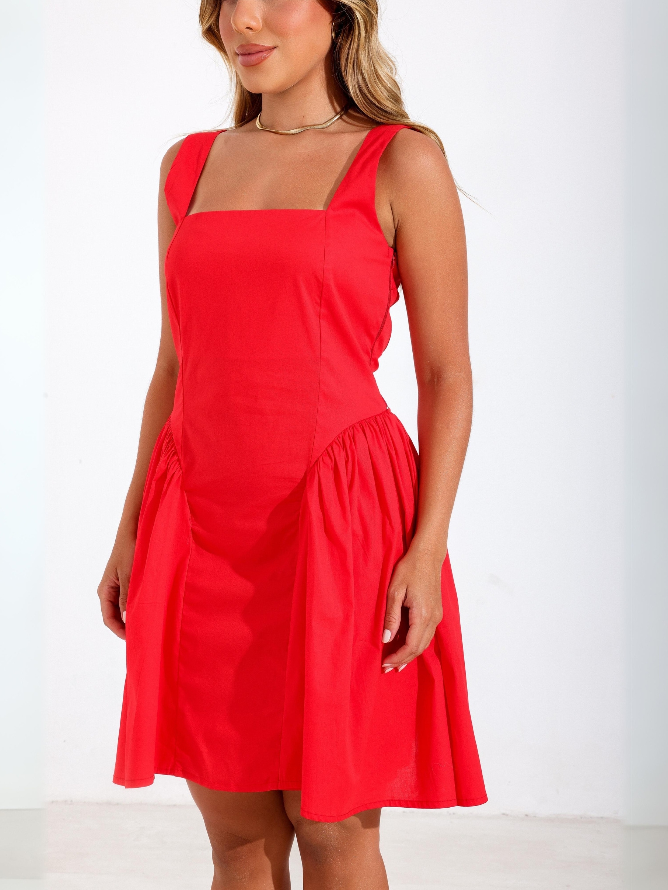 Vestido Celeste em Tricoline com Elastano