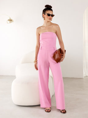 Macacão Alfaiataria tomara que caia calca reta Cecília