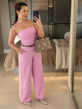 Macacão Alfaiataria tomara que caia calca reta Cecília