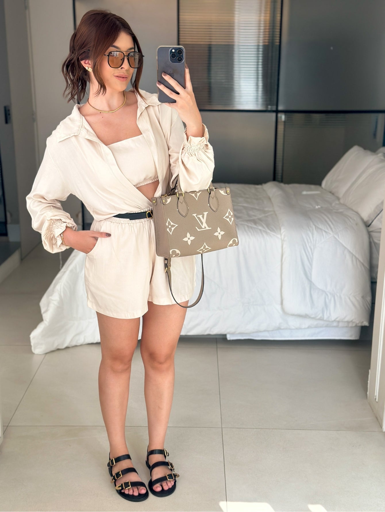 Conjunto Comfy Cropped + Short + Kimono Casual Marcela