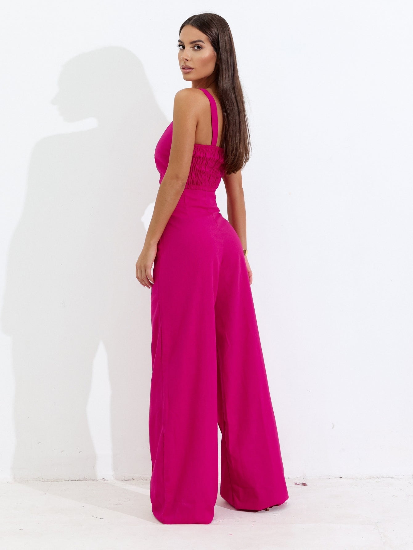 Conjunto de Linho Calça Pantalona Wide Leg e Cropped Alças Finas Lucy