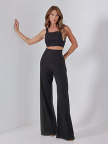 Conjunto de Linho Calça Pantalona Wide Leg e Cropped Alças Finas Lucy