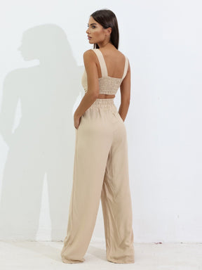 Conjunto Feminino Luna 3 Peças em Twill – Kimono, Calça Pantalona e Top