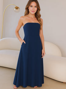 Vestido Longo Mayara em Alfaiataria Sensoriale – Tomara que Caia com Laço nas Costas