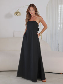 Vestido Longo Mayara em Alfaiataria Sensoriale – Tomara que Caia com Laço nas Costas