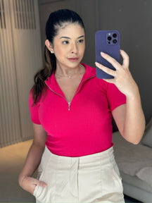 Blusa Canelada com Zíper Estilo Polo ou Gola Alta - Rafa