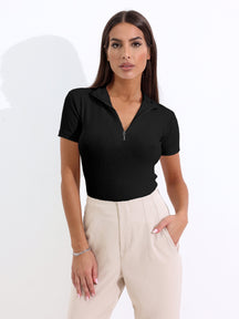 Blusa Canelada com Zíper Estilo Polo ou Gola Alta - Rafa