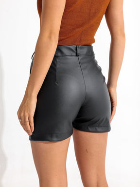 Shorts Feminino Cintura Alta em Couro Sintético Rebeca