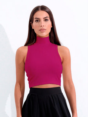 Cropped Regata Canelado Feminino Gola Alta
