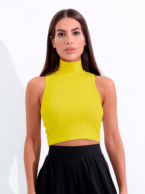 Cropped Regata Canelado Feminino Gola Alta