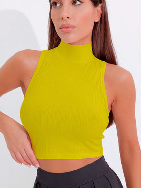 Cropped Regata Canelado Feminino Gola Alta