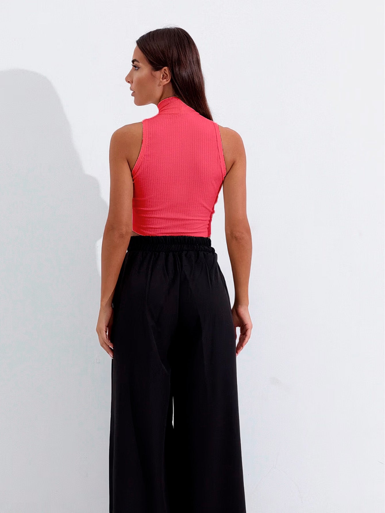 Cropped Regata Canelado Feminino Gola Alta