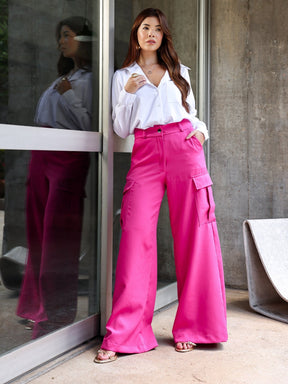 Calça Cargo Pantalona Alfaiataria  Raquel