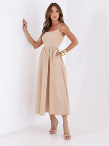 Vestido Midi Tricoline com bolso Samanta